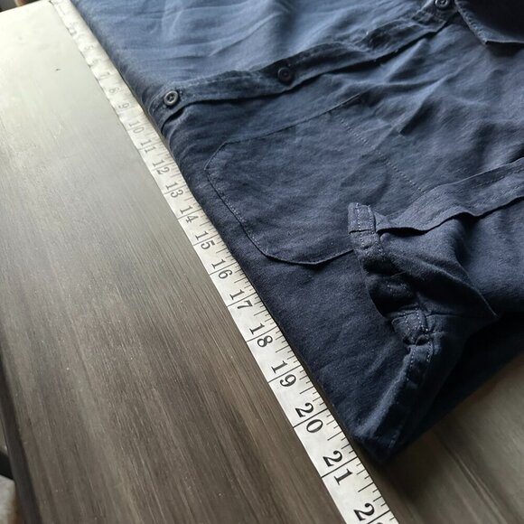 NWOT.Magaschoni Mens Linen Blend Woven Button Down Shirt Navy Blue Size Medium - Picture 10 of 11